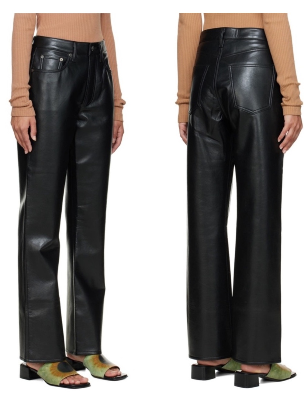 Agolde‎ Recycled Leather Relaxed Boot Pant in Detox Black Size 27